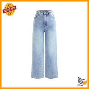 Wide Leg Denim Jeans High Waisted Boyfriend Fit Straight Leg Casual Chic